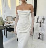 Strapless Sleeveless Gloves Mermaid Floor-Length Wedding Dress