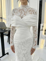 Lace High Neck Long Sleeve Mermaid Formal Wedding Dress