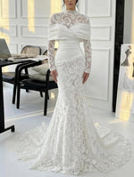 Lace High Neck Long Sleeve Mermaid Formal Wedding Dress