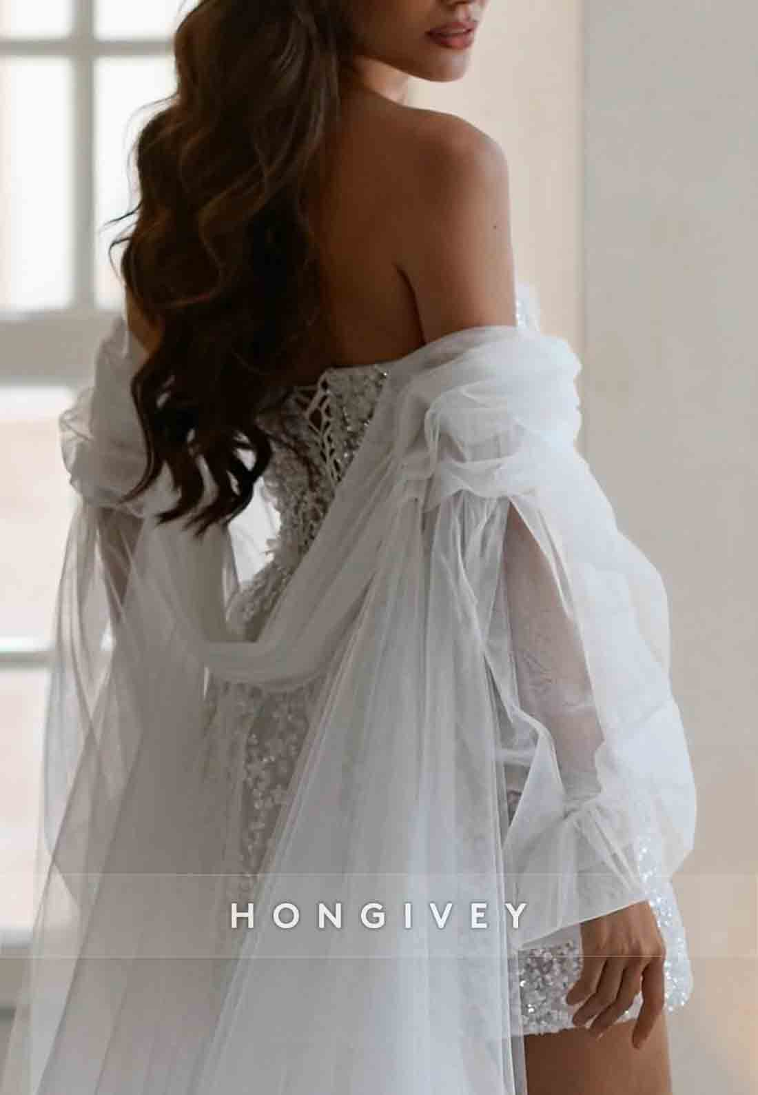 Strapless Beading Empire Tulle Mini Wedding Dresses