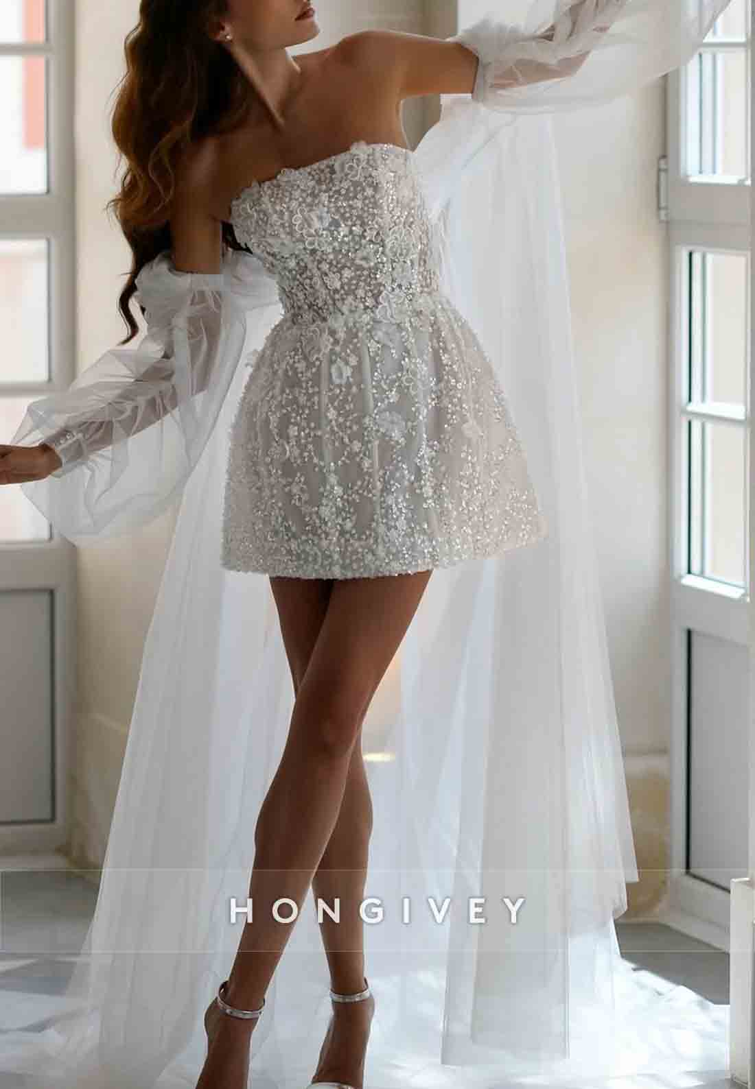 Strapless Beading Empire Tulle Mini Wedding Dresses