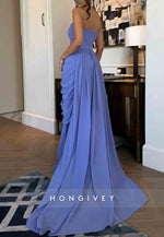 Strapless A-Line Floor-Length Sleeveless Evening Gowns with Ruffles