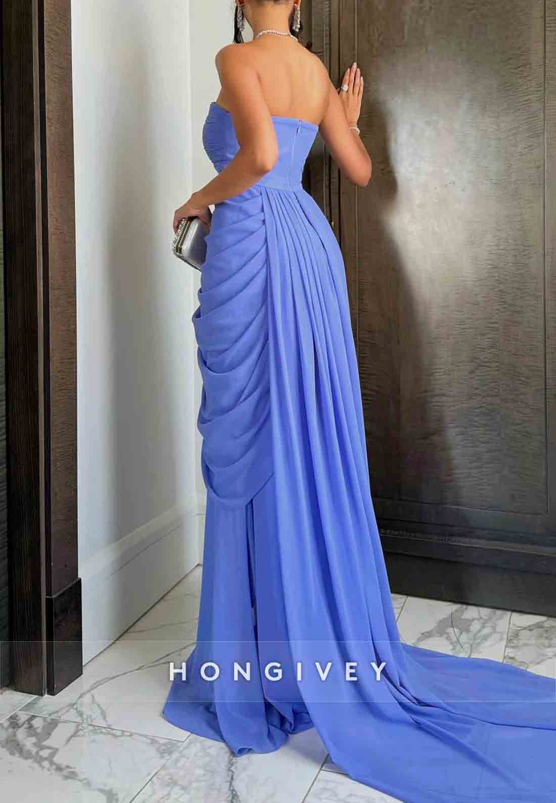 Strapless A-Line Floor-Length Sleeveless Evening Gowns with Ruffles