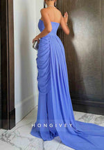 Strapless A-Line Floor-Length Sleeveless Evening Gowns with Ruffles