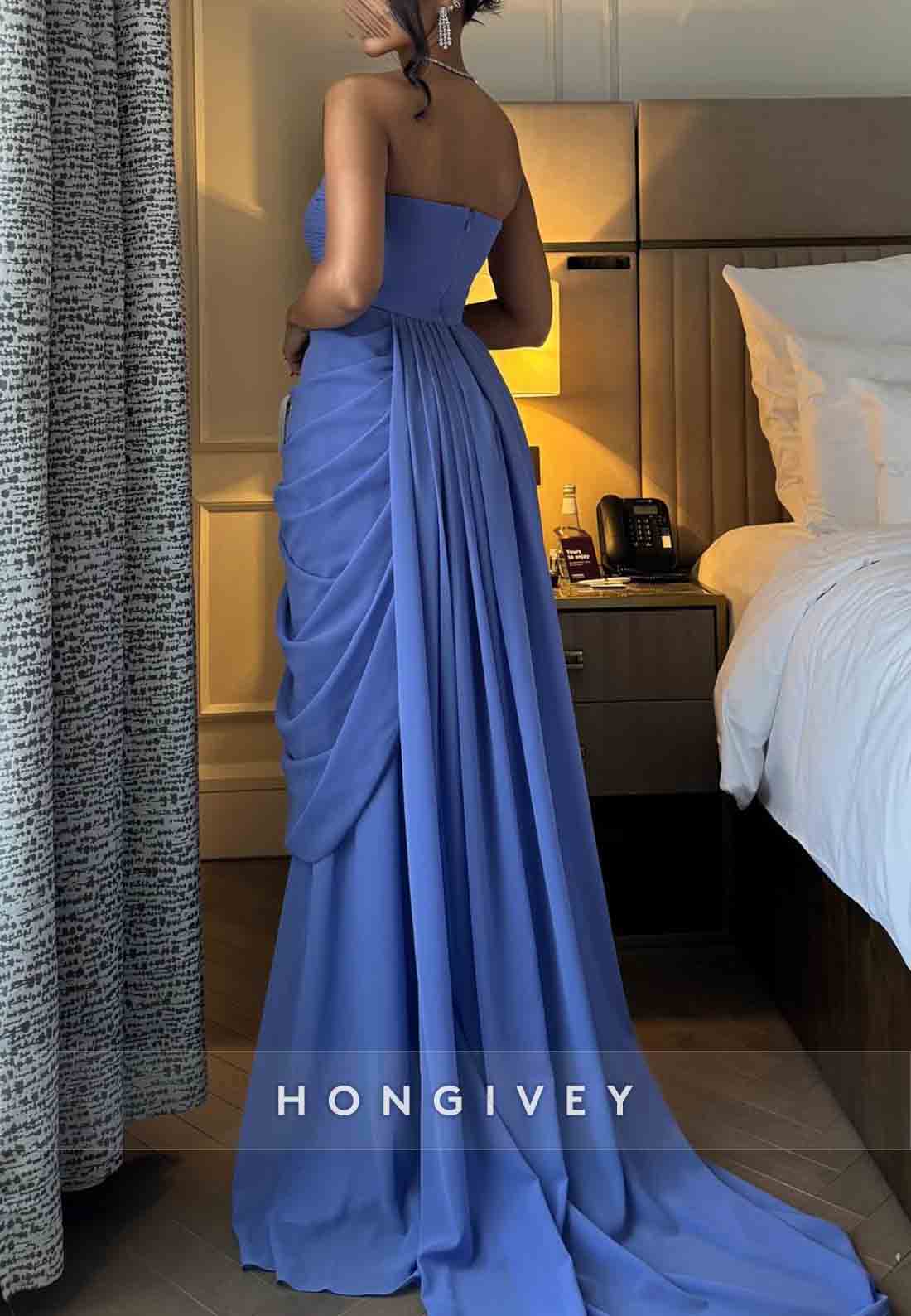 Strapless A-Line Floor-Length Sleeveless Evening Gowns with Ruffles