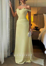Floor-Length Off the Shoulder Scalloped Neck A-Line Evening Gowns