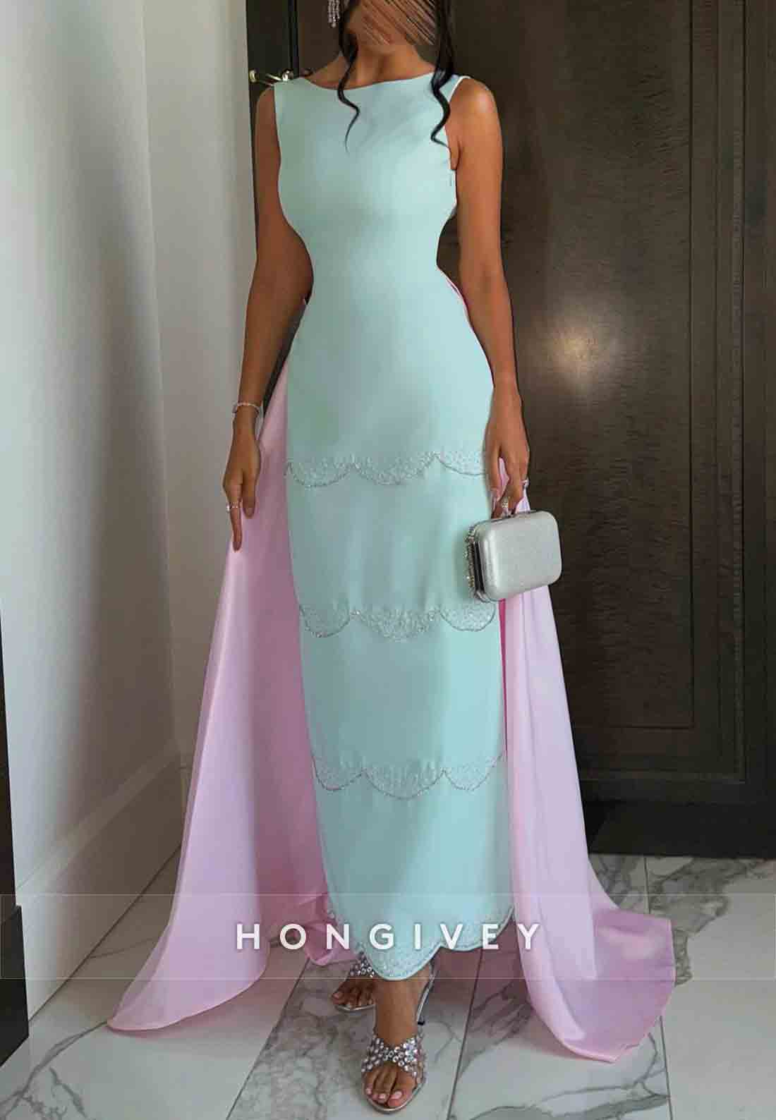 Column Sleeveless Ankle-Length Open Back Evening Gown with Bowknot