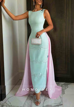 Column Sleeveless Ankle-Length Open Back Evening Gown with Bowknot