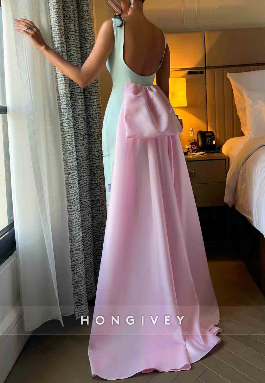 Column Sleeveless Ankle-Length Open Back Evening Gown with Bowknot