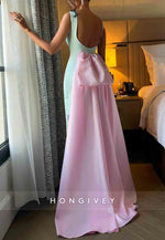 Column Sleeveless Ankle-Length Open Back Evening Gown with Bowknot