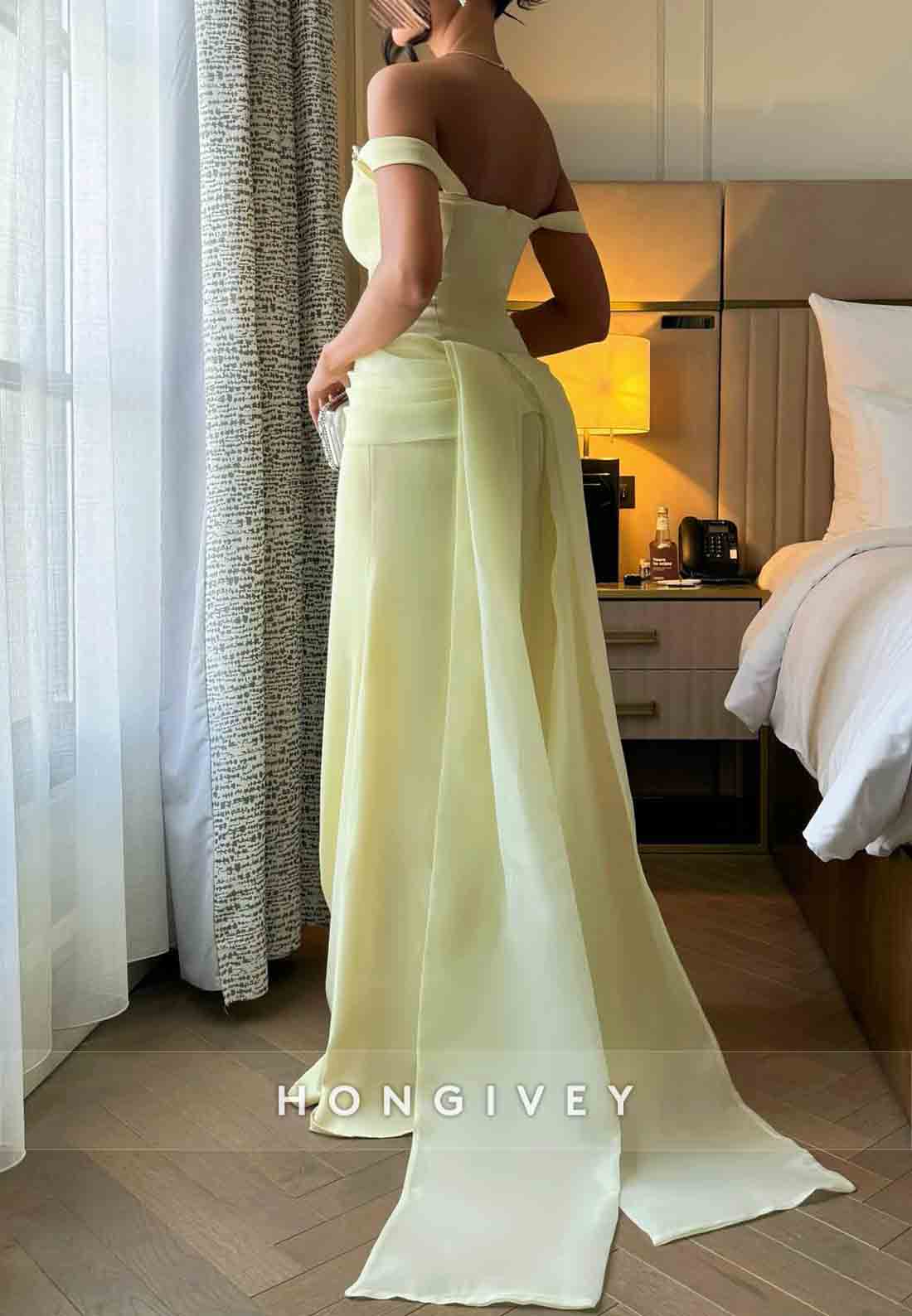 Floor-Length Off the Shoulder Scalloped Neck A-Line Evening Gowns