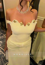 Floor-Length Off the Shoulder Scalloped Neck A-Line Evening Gowns