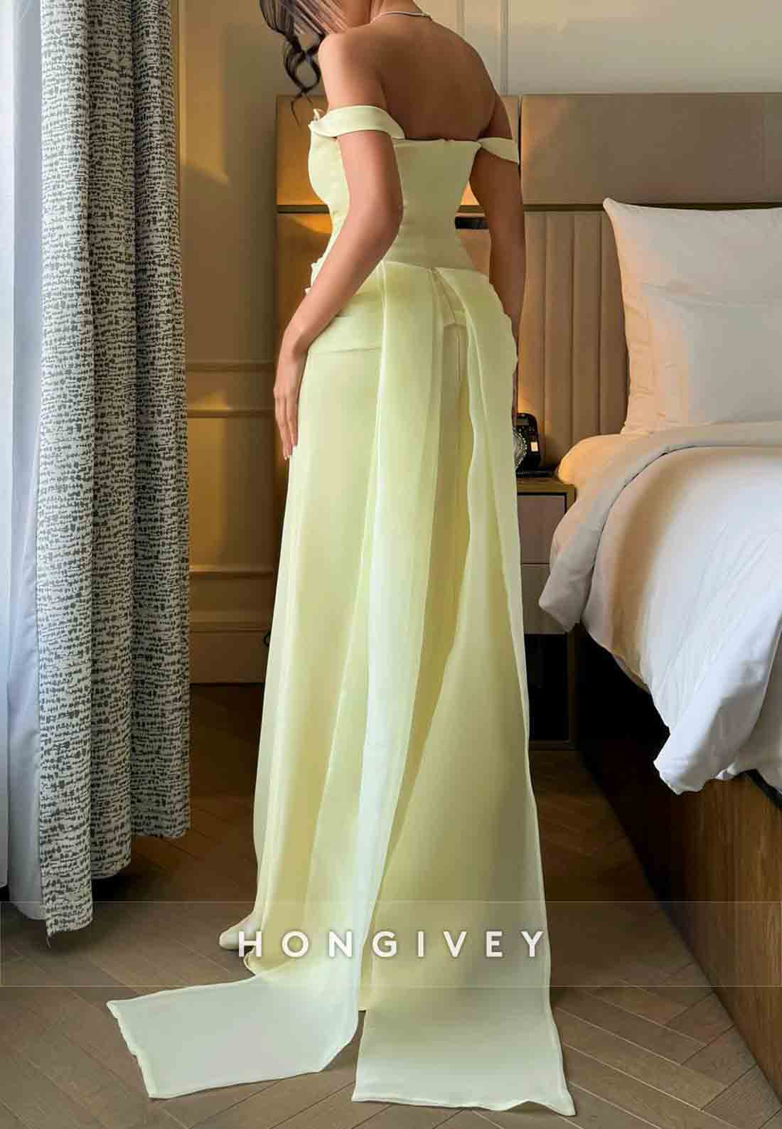 Floor-Length Off the Shoulder Scalloped Neck A-Line Evening Gowns