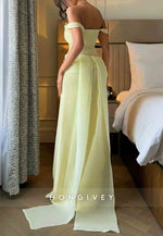 Floor-Length Off the Shoulder Scalloped Neck A-Line Evening Gowns