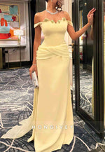 Floor-Length Off the Shoulder Scalloped Neck A-Line Evening Gowns