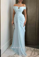 Tie Back Off the Shoulder Wedding Guest Light Blue Sheath Evening Gown