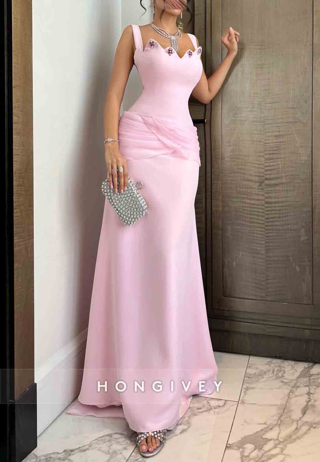 Floor-Length Off the Shoulder Scalloped Neck A-Line Evening Gowns