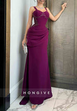 Orchid Regular Straps Sweetheart Trumpet Evening Gowns with Beading