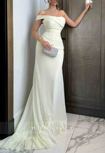 Trumpet Yellow Wedding Guest Off-Shoulder Ruched Floor-Length Evening Gown