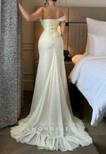 Trumpet Yellow Wedding Guest Off-Shoulder Ruched Floor-Length Evening Gown