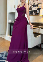 Orchid Regular Straps Sweetheart Trumpet Evening Gowns with Beading