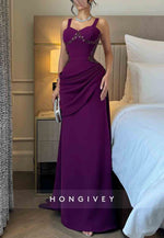Orchid Regular Straps Sweetheart Trumpet Evening Gowns with Beading