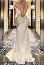 Trumpet Yellow Wedding Guest Off-Shoulder Ruched Floor-Length Evening Gown