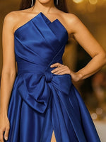 Bow Sleeveless A-Line Side Slit Flormal Evening Dress