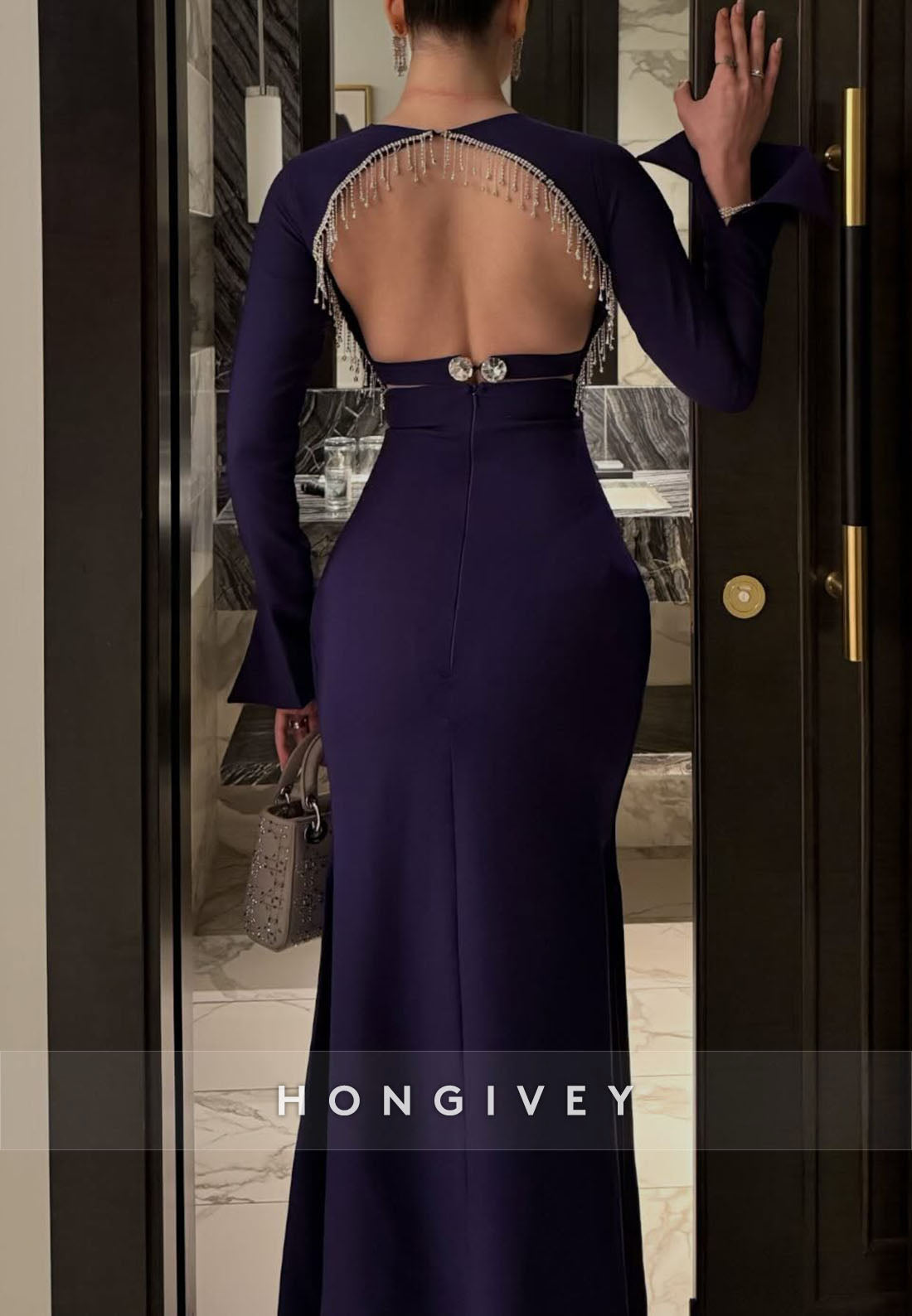 Bell Sleeves Long Sleeves Floor-Length Trumpet Evening Gowns with Tassel