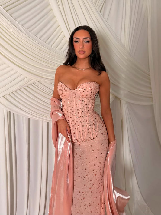 Sweetheart Shawl Beaded Sleeveless Mermaid Formal Evening Dress