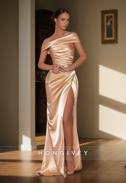 Sheath Off-Shoulder Empire Pleats Party Prom Evening Dress