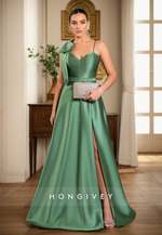 L2982 - Satin A-Line Sweetheart Bowknot With Side Slit Party Prom Evening Dress