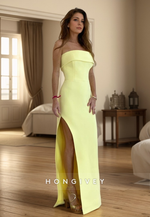 L2987 - Sheath Fitted Strapless With Side Slit Party Prom Evening Dress