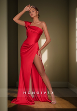 L0854 - Cap Sleeve Pleated Satin Wrap Gown With Side Slit