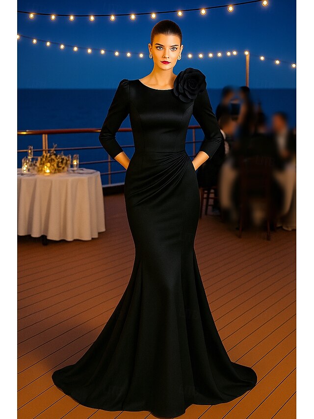 O-Neck Flowers Long Sleeve Mermaid Floor-Length Evening Dress