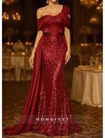 Red Sequins Mermaid Sleeveless Evening Dress