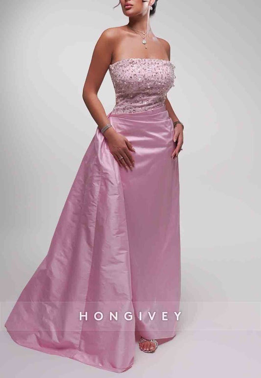 Sheath Pleated Side Draping Floor-Length Sleeveless Beading Evening Gowns