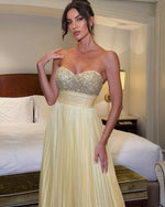 Sweetheart Sparkl Beaded Tulle A-Line Backless Yellow Evening Dress