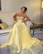 Sweetheart Sparkl Beaded Tulle A-Line Backless Yellow Evening Dress