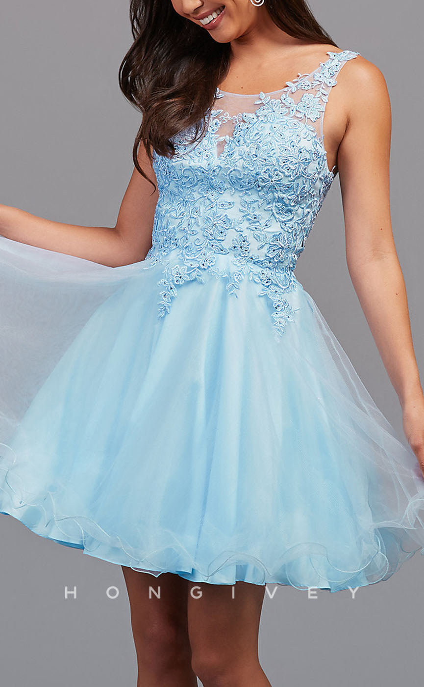 H1855 - A-Line Square Sleeveless Bodice Gown Short Homecoming Dress