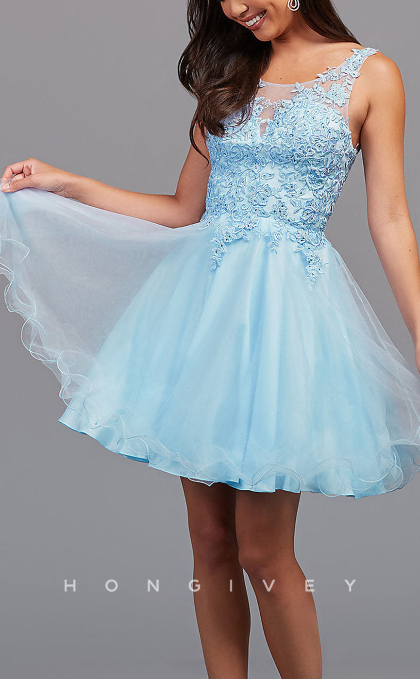 H1855 - A-Line Square Sleeveless Bodice Gown Short Homecoming Dress