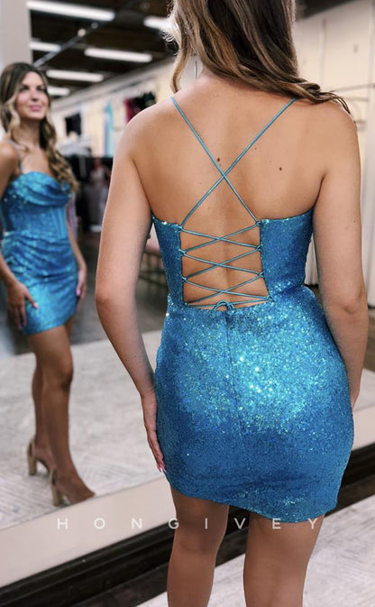 H1814 - Sheath/Column Spaghetti Straps Sequins Short Homecoming Dress Pageant Dress