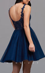 H1856 - V-Neck Bodice Gown A-Line High Waist Short Homecoming Dress