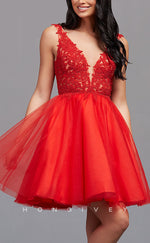 H1856 - V-Neck Bodice Gown A-Line High Waist Short Homecoming Dress