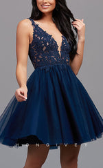 H1856 - V-Neck Bodice Gown A-Line High Waist Short Homecoming Dress