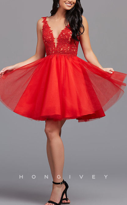 H1856 - V-Neck Bodice Gown A-Line High Waist Short Homecoming Dress
