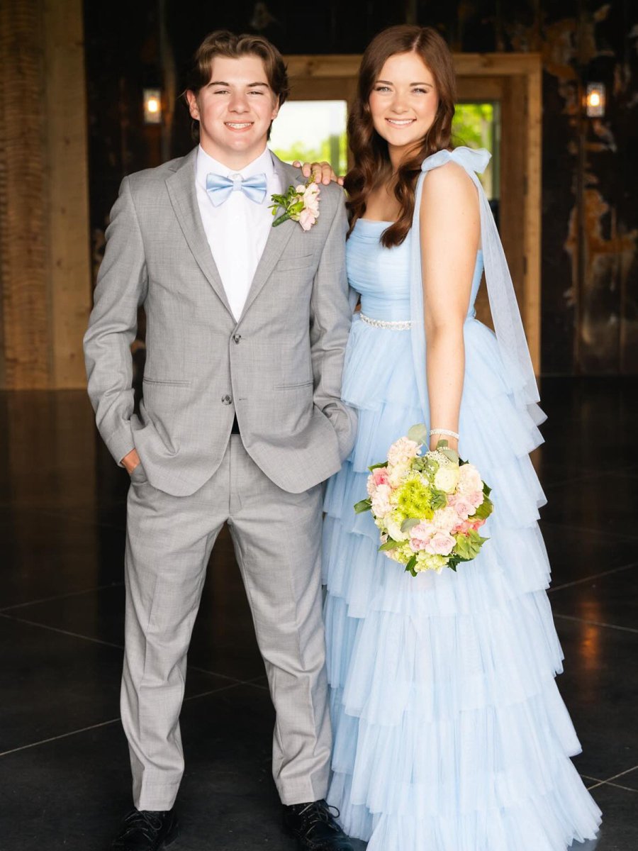 Light Blue Pleated Ruffle Prom Dress with Bow Tie Straps