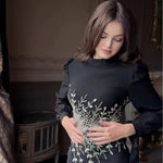 Black Elegant High Neck Long Sleeve Beaded Applique Mermaid Evening Dress