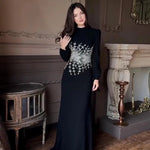 Black Elegant High Neck Long Sleeve Beaded Applique Mermaid Evening Dress
