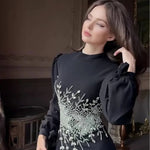 Black Elegant High Neck Long Sleeve Beaded Applique Mermaid Evening Dress